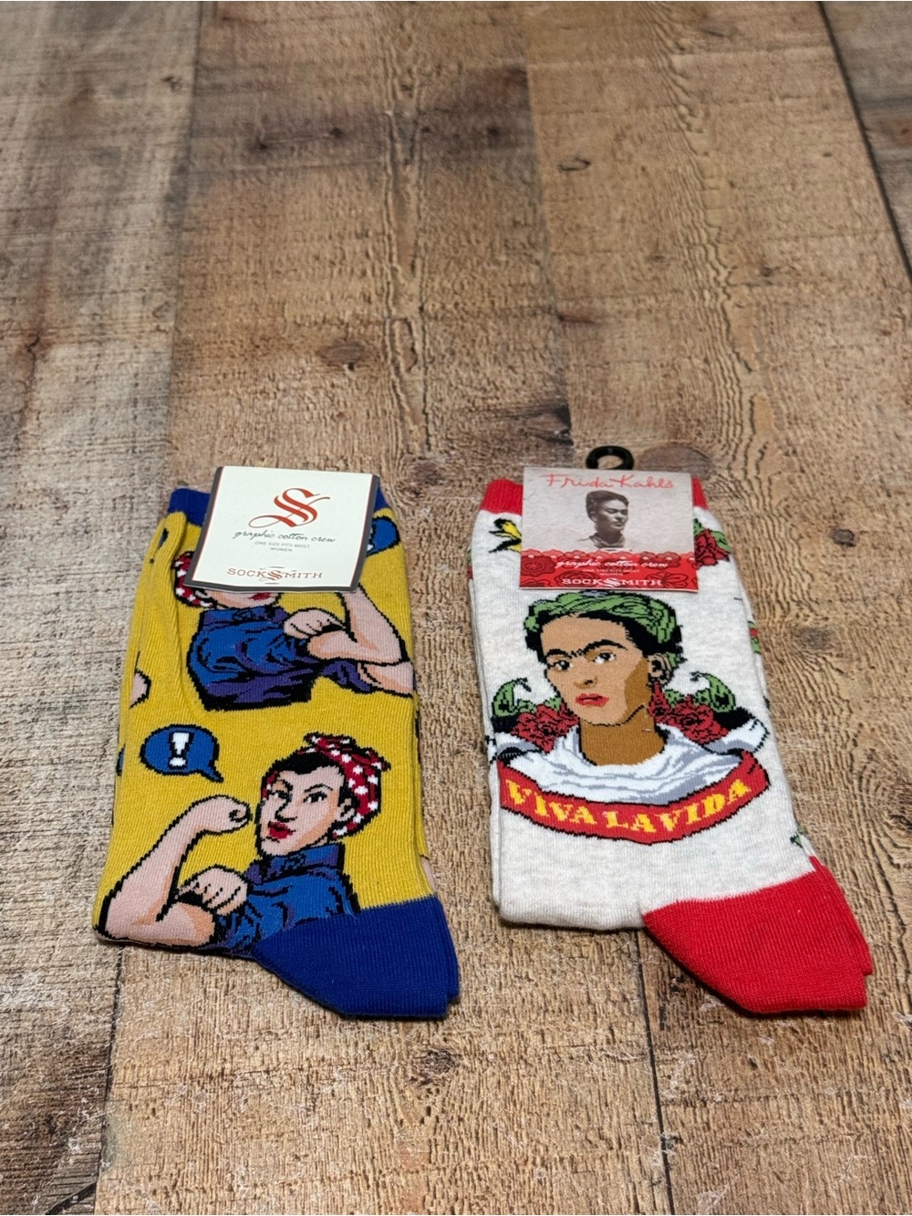 Socksmith Womenโs Graphic Crew Socks Bundle โ Rosie the Riveter + Frida Kahlo |